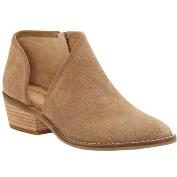Lucky Brand Shoes - Lucky Brand FELIXAH Brown Perforated Suede Leather Stacked Heel Bootie Sz 9